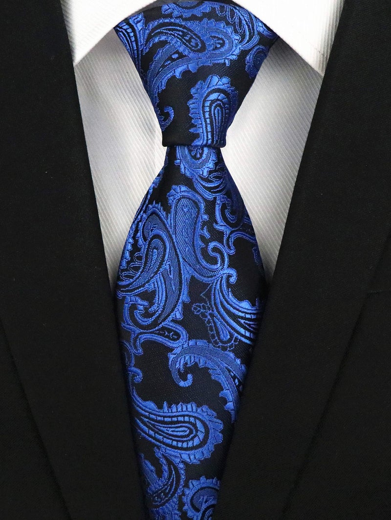 Secdtie Mens Narrow Royal Blue Black Tie Adult Formal Sunny Self Modern Necktie Dad Gift - Image 2